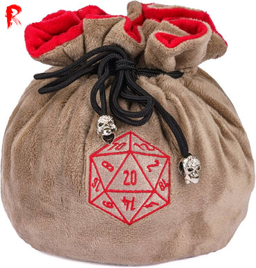 Multipocket Super Soft Dice Bag - D20 - Khaki and Red - Ronin Games