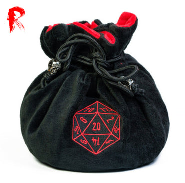 Multipocket Super Soft Dice Bag - D20 - Black and Red - Ronin Games
