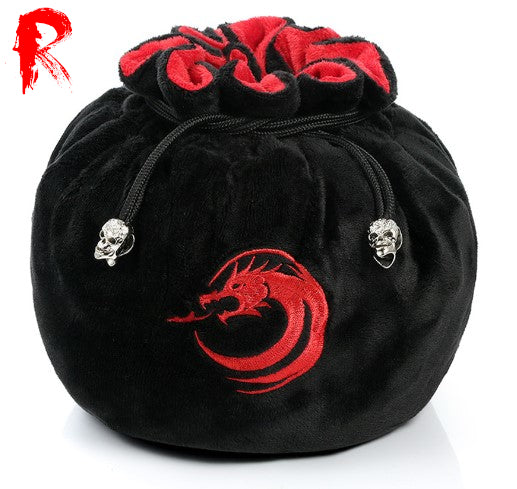 Multipocket Super Soft Dice Bag - Dragon - Black and Red - Ronin Games