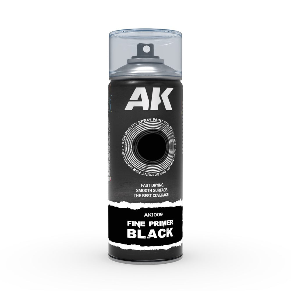 Ak Interactive - Aerosol Spray Primer  - Fine Primer Black - Spray 400ml (Includes 2 Nozzles) - LOCAL PICK UP ONLY