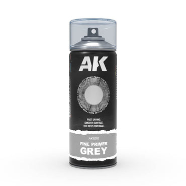 Ak Interactive - Aerosol Spray Primer  - Fine Primer grey - Spray 400ml (Includes 2 Nozzles)