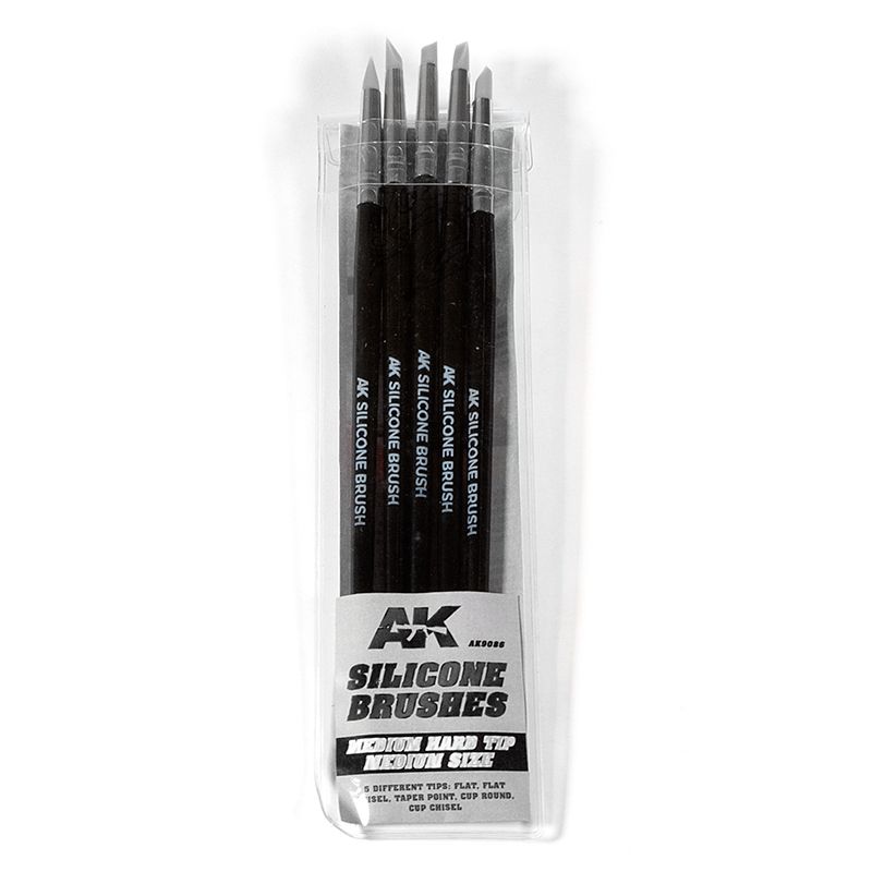 Ak Interactive - Tools - Set Of 5 Silicone Brushes Medium Hard Tip Medium