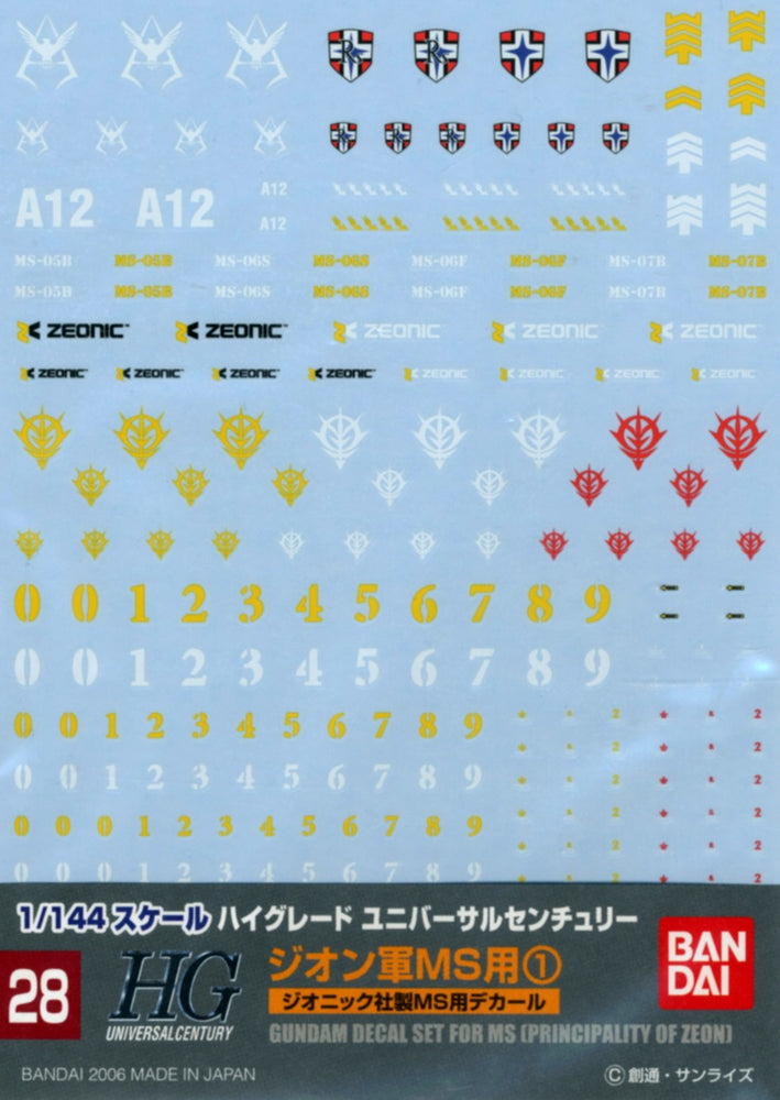 Gundam Decal No.28 HGUC 1/144 - MS Principality of Zeon 1