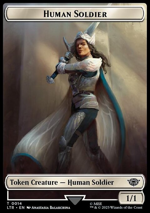 Human Soldier (0014) // Food (0023) Double-Sided Token (Surge Foil) [The Lord of the Rings: Tales of Middle-Earth Tokens]