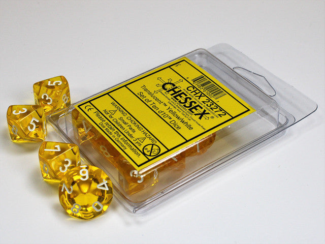 Chessex D10 Dice Translucent Yellow/white Set of Ten d10s