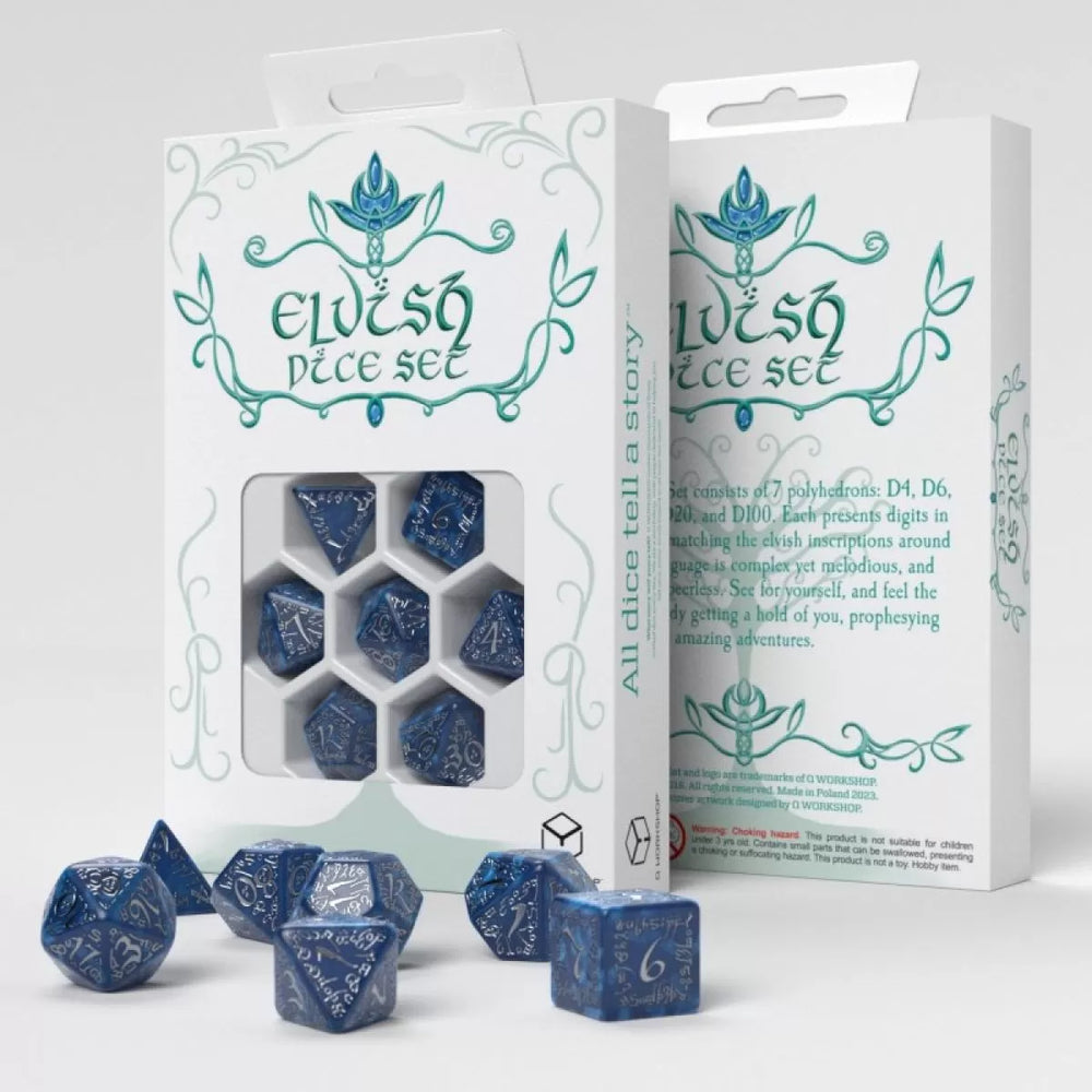 Q Workshop - Elvish Dice Set - Cobalt & Silver Dice Set 7