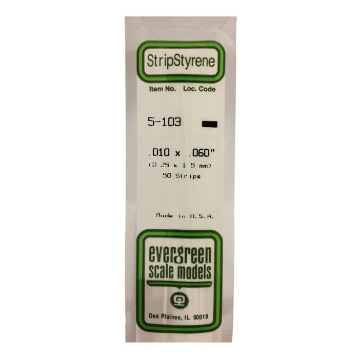 Evergreen Styrene Strips .010 X .020 10 Pack