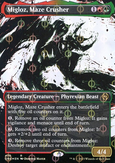 Migloz, Maze Crusher (Borderless Ichor Step-and-Compleat Foil) [Phyrexia: All Will Be One]
