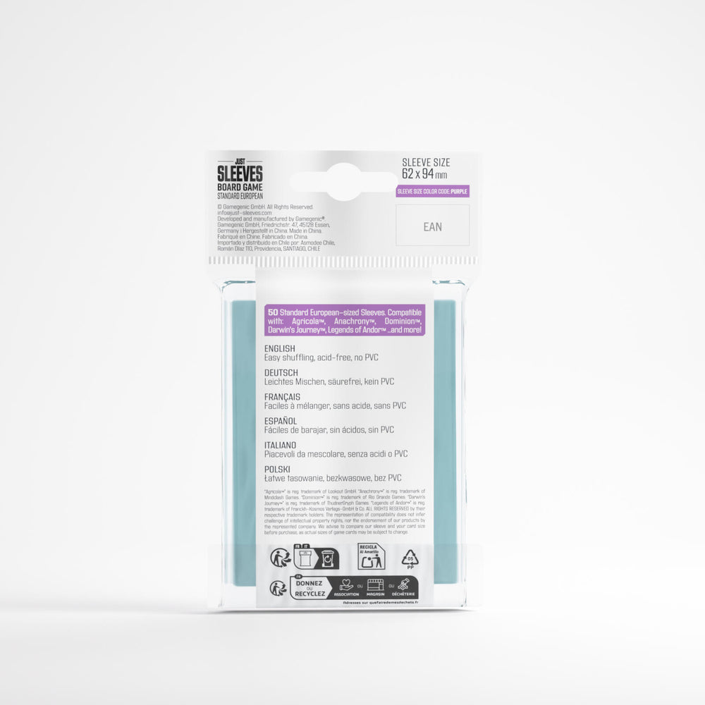 Gamegenic Just Sleeves - Size Code PURPLE - Standard European Sized (59mm x 91mm) (50 Sleeves Per Pack)
