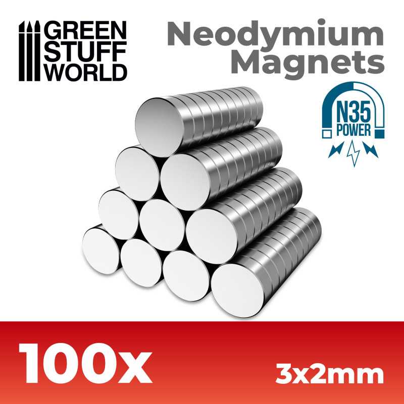 Neodymium Magnets 3x2mm - 100 units (N35) - Green Stuff World
