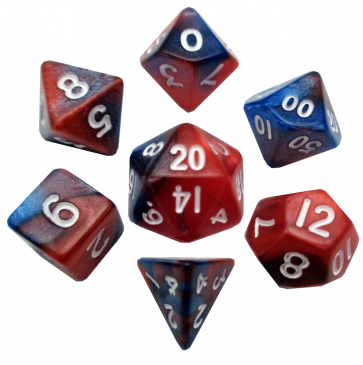 MDG 10mm Mini Polyhedral Dice Set: Red/Blue w/ White Numbers