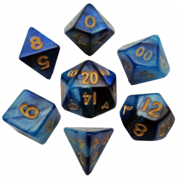 MDG 10mm Mini Polyhedral Dice Set: Blue/Light Blue w/ Gold Numbers