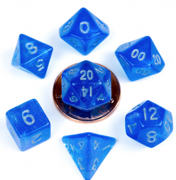 MDG 10mm Mini Polyhedral Dice Set: Stardust Blue w/ Silver Numbers