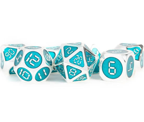 MDG Digital Enamel Metal Dice Set 16mm - Silver With Teal Enamel