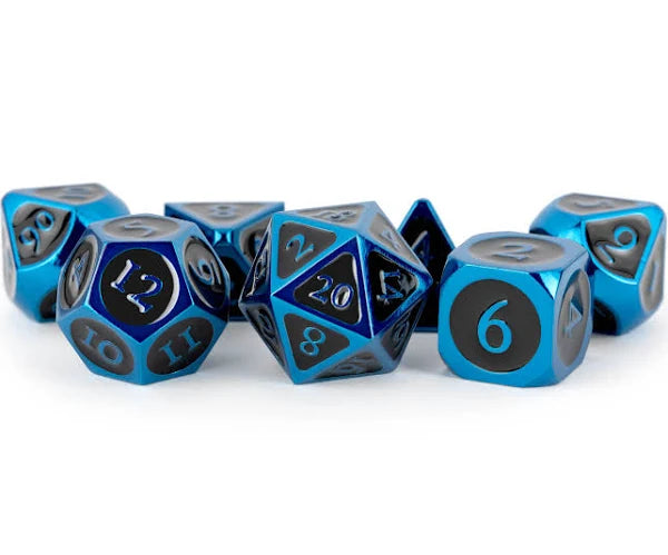 MDG Metal Polyhedral Dice Set - Blue/Black Enamel