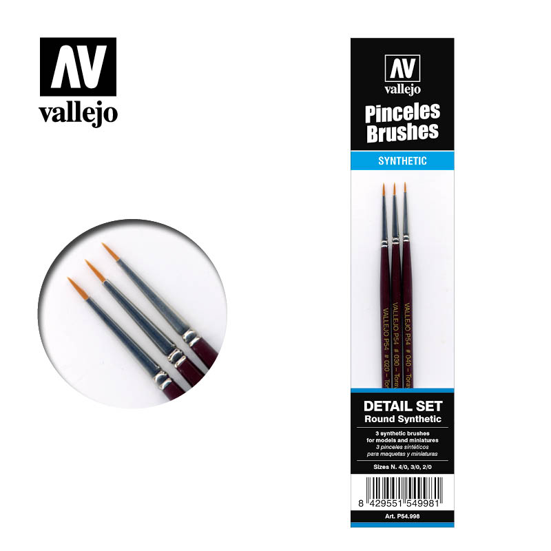 Vallejo Brushes - Detail - Definition Set - Synthetic fibers (Sizes 4/0; 3/0 & 2/0)