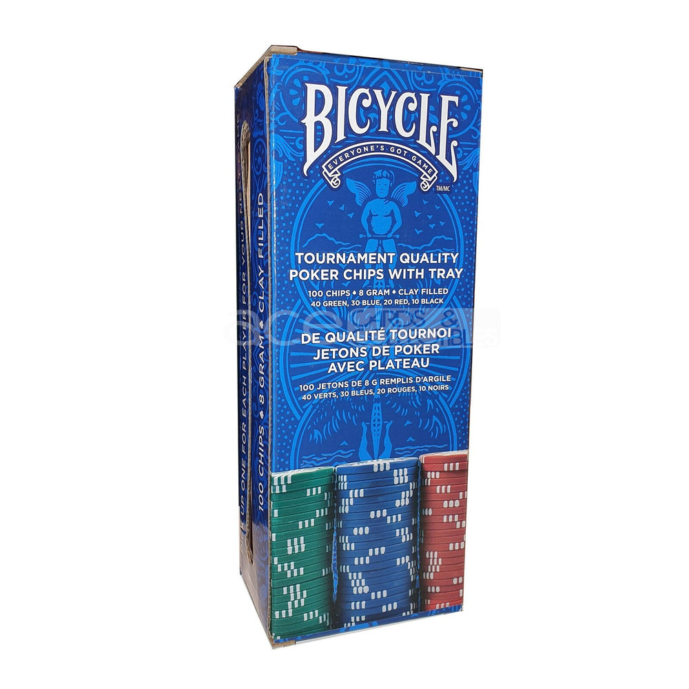 Bicycle 8 Gram Clay Poker Chip Set 100 Count with Casino Tray