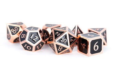 MDG 16mm Metal Polyhedral Dice Set: Copper w/ Black Enamel