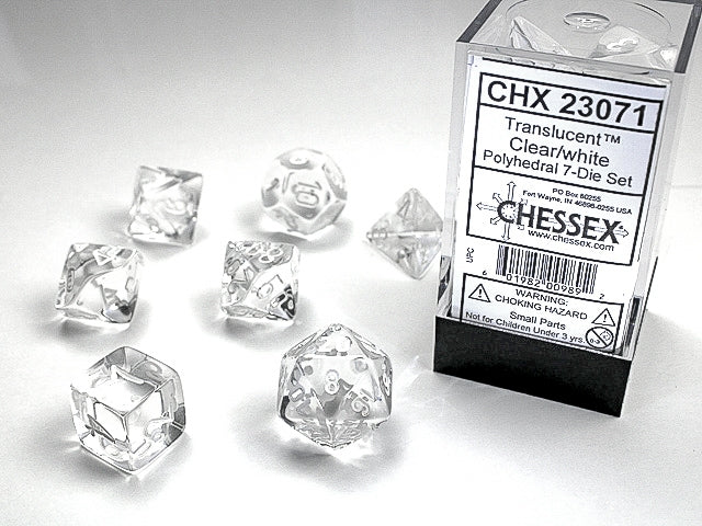 Chessex Translucent Polyhedral Clear/White 7-Die Set CHX 23071