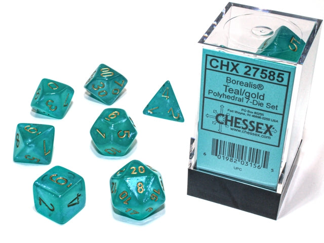 CHX 27585 Borealis Polyhedral Teal/Gold Luminary 7-Die Set