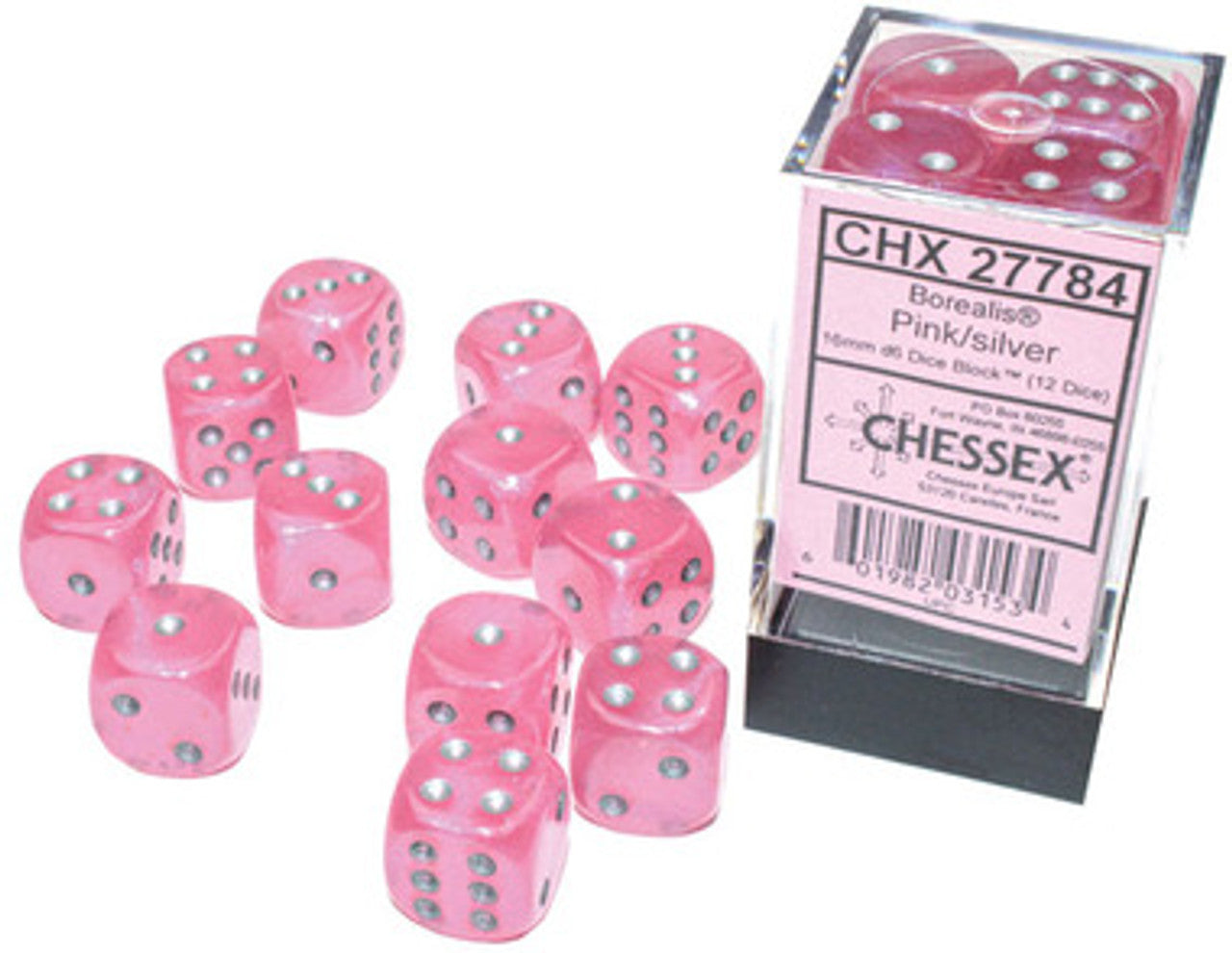 Chessex 16mm D6 Dice Block Borealis Luminary Pink/Silver