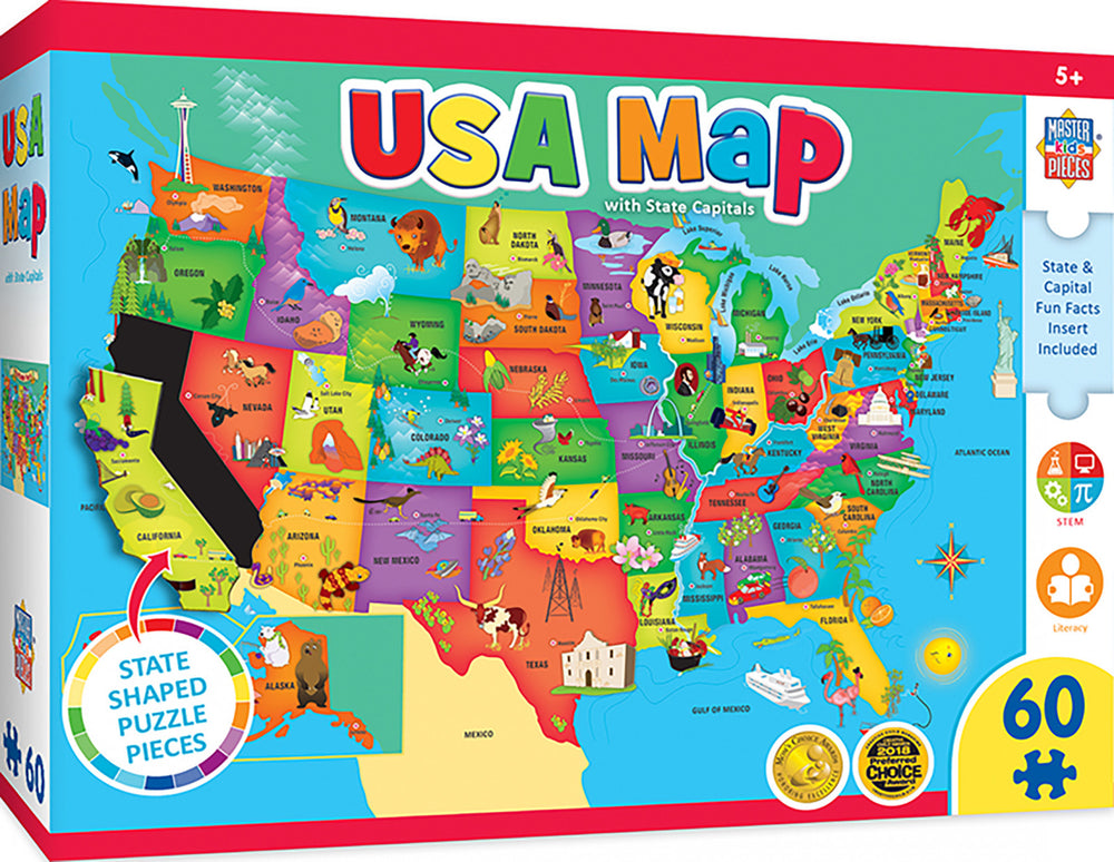 Masterpieces Puzzle Educational USA Map with State Pieces Puzzle 60 pieces