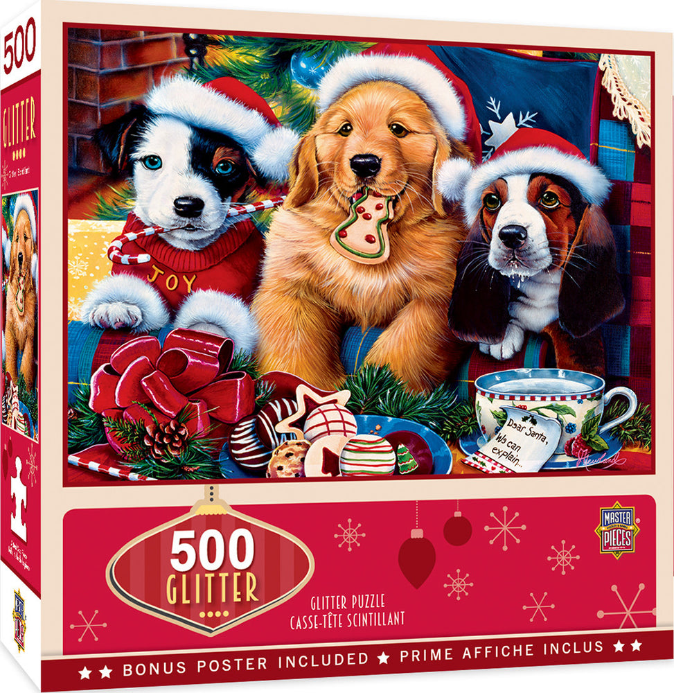 Masterpieces Puzzle Holiday Glitter Santa Paws Puzzle 500 pieces