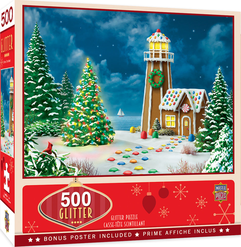 Masterpieces Puzzle Holiday Glitter Gingerbread Lighthouse Puzzle 500 pieces