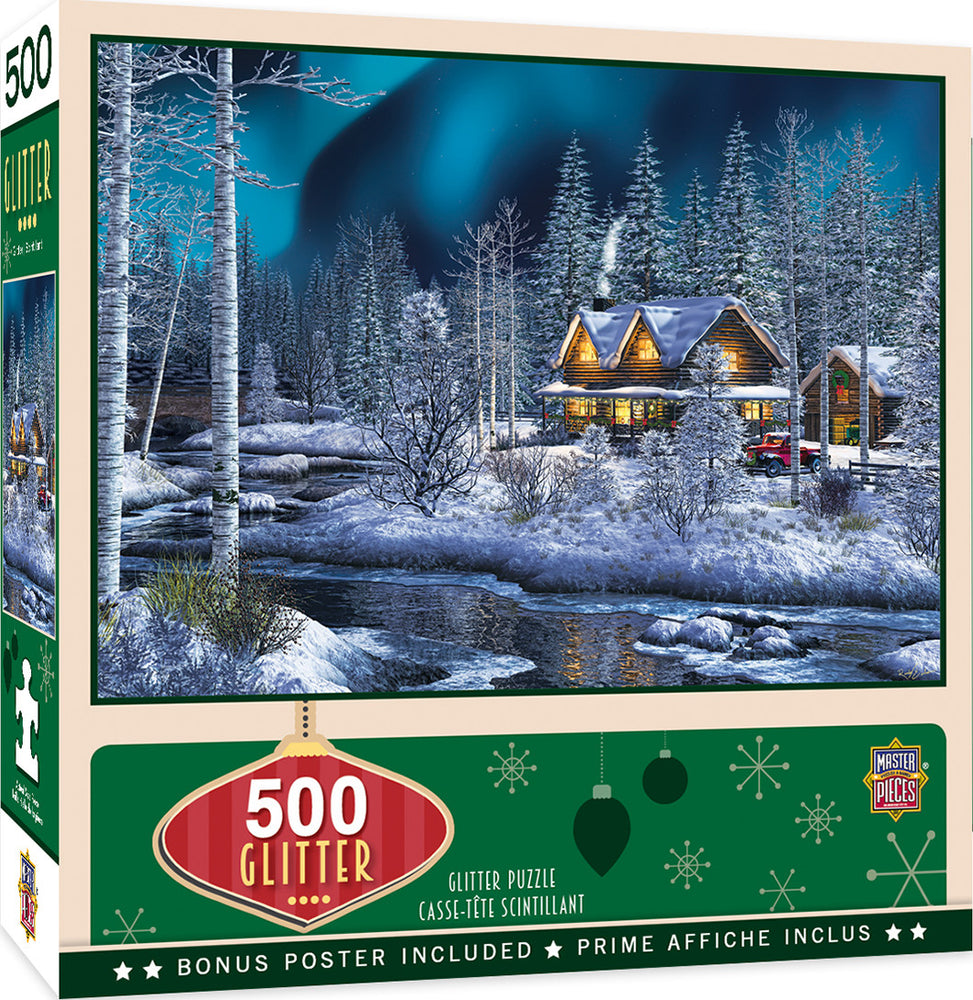 Masterpieces Puzzle Holiday Glitter Northern Lights Puzzle 500 pieces