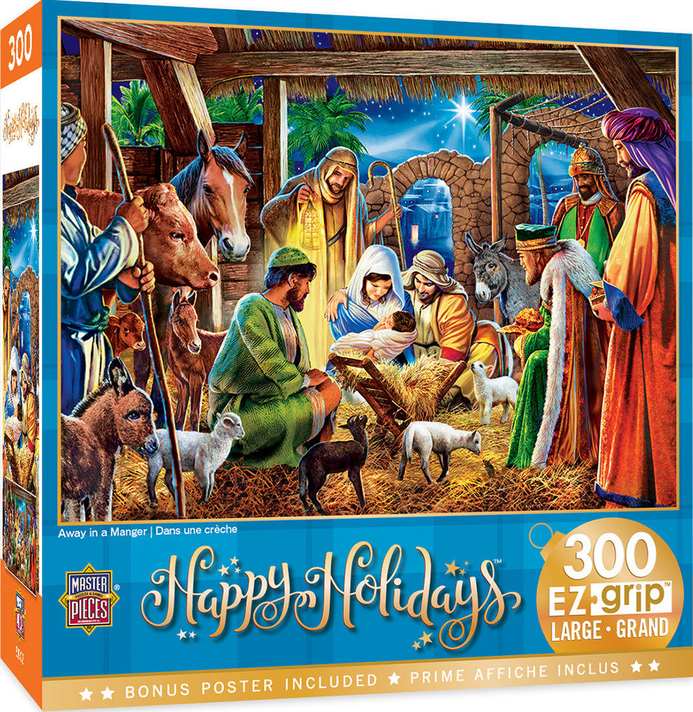 Masterpieces Puzzle EZ Grip Happy Holidays Away in a Manger Puzzle 300 pieces