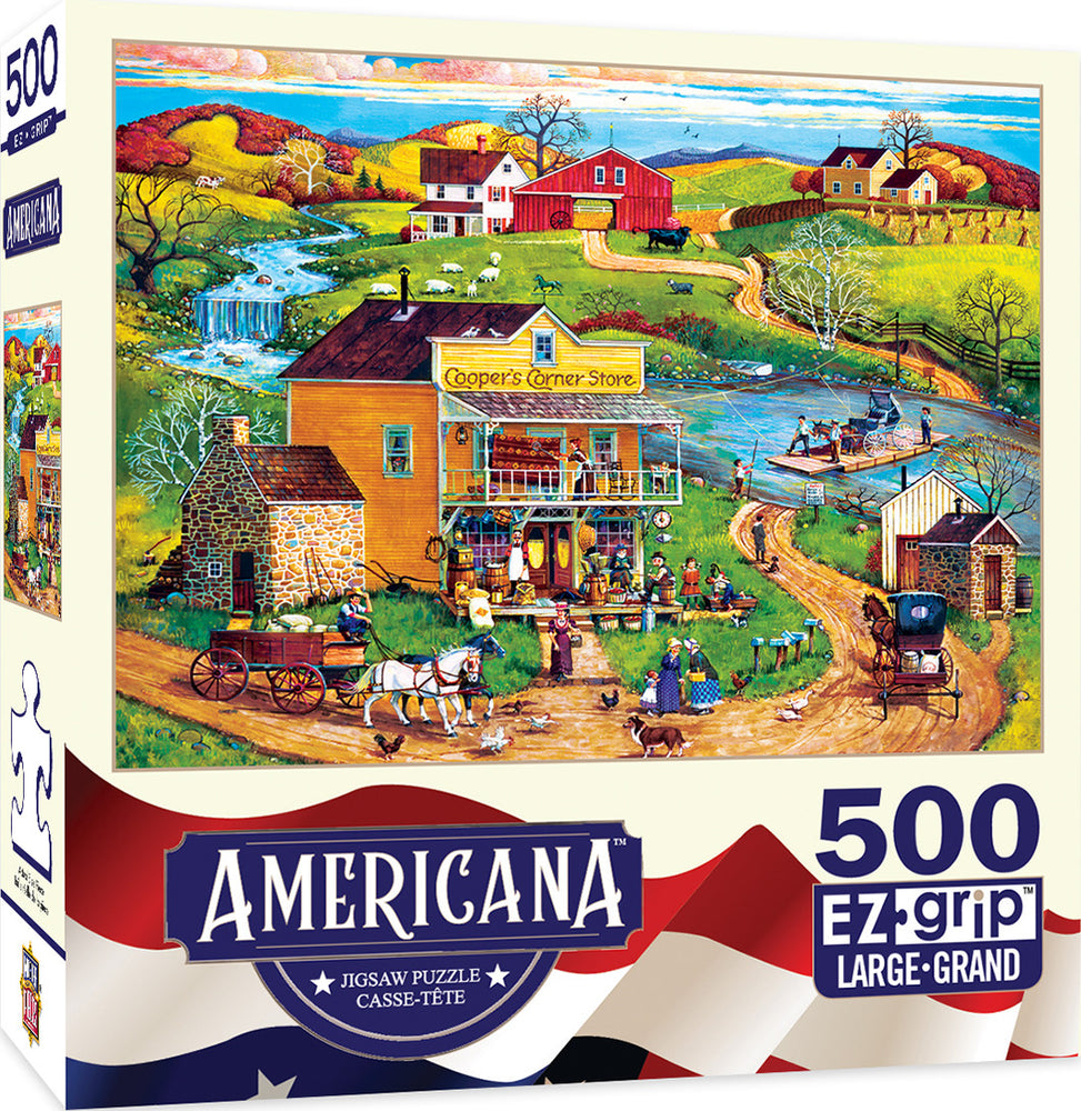 Masterpieces Puzzle Americana by Bob Pettis Cooper's Corner Ez Grip Puzzle 500 pieces