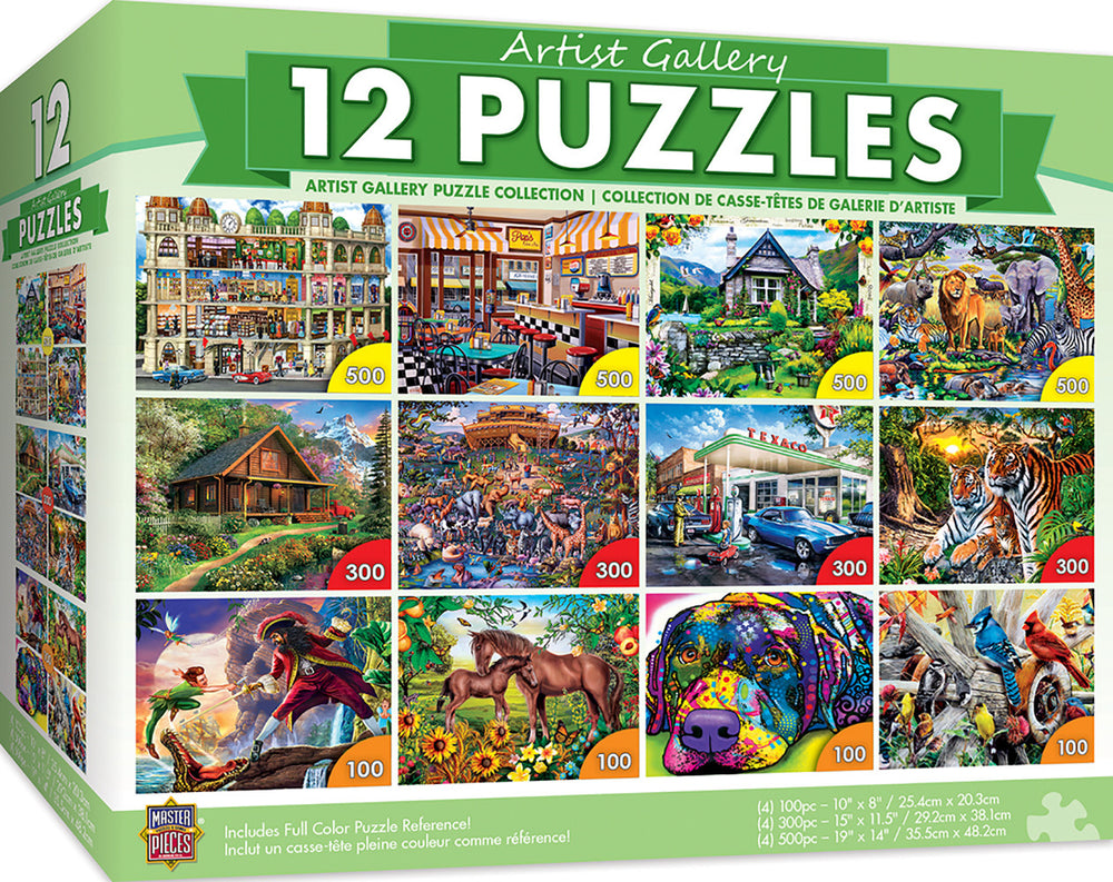 Masterpieces Puzzle 12 Pack Artist Gallery 12 Pack Bundle Puzzles (100 x4, 300 x4 & 500 x4)