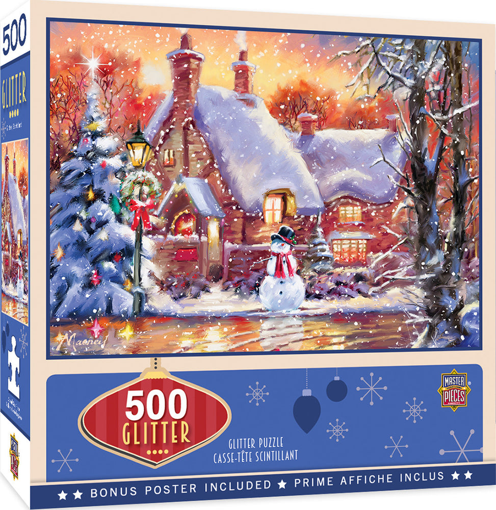 Masterpieces Puzzle Holiday Glitter Snowman Cottage Puzzle 500 pieces