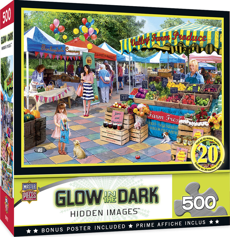 Masterpieces Puzzle Hidden Image Glow Corner Market Puzzle 500 pieces