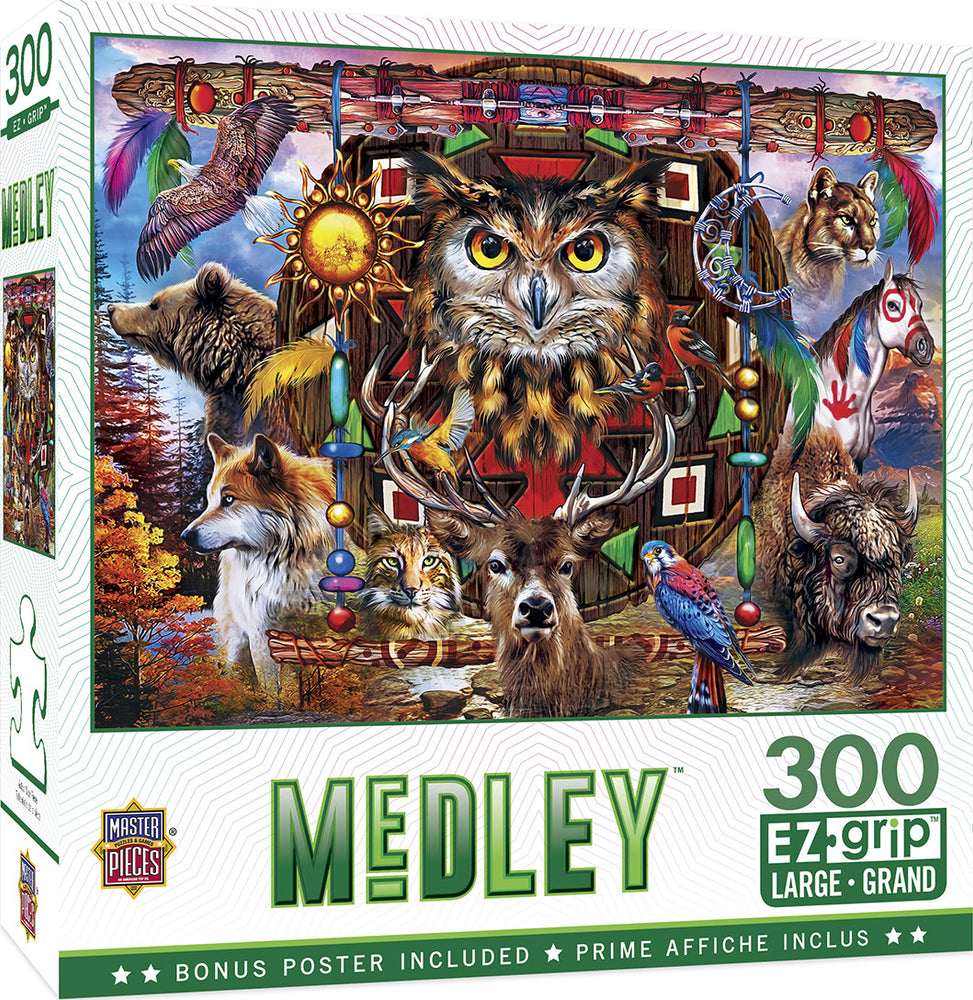 Masterpieces Puzzle Medley Animal Totems Ez Grip Puzzle 300 pieces