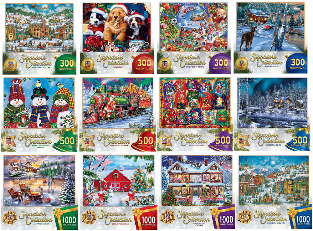 Masterpieces Puzzle Signature Collection Christmas 12 Pack Puzzle Assortment (12 in the Assortment) (4x 300, 4x 500, 4x 1000)