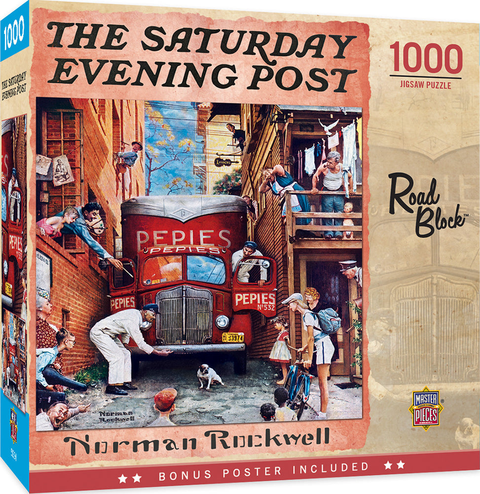 Masterpieces Puzzle Saturday Evening Post Road Block Puzzle 1000 pieces