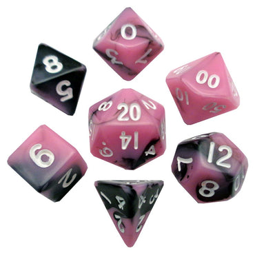 Berry Swirl - Pink/Black with White Numbers - MINI RPG Dice Set - Ronin Games