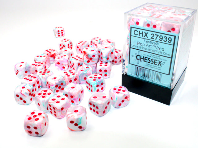 Chessex: Festive® 12mm d6 Pop Art™/red Dice Block™ (36 dice)