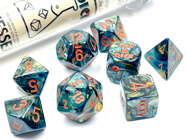 Lustrous Alpestris/Orange 7-Die Set - Chessex Lab Dice CHX 30049