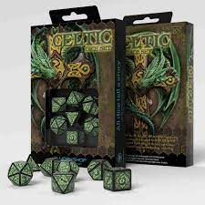Q-Workshop Celtic 3D Revised Black & green Dice Set (7)
