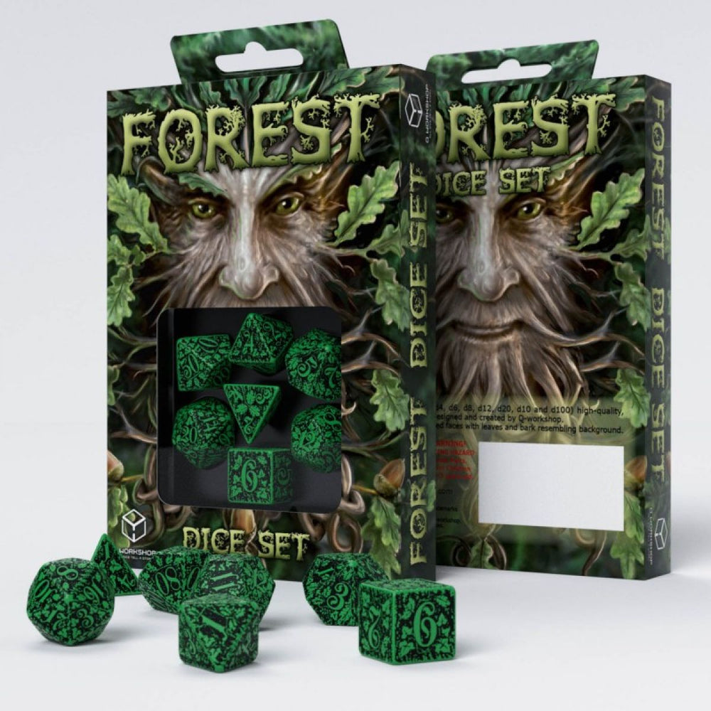 Q-Workshop Forest 3D Green & Black Dice Set x7 Dice
