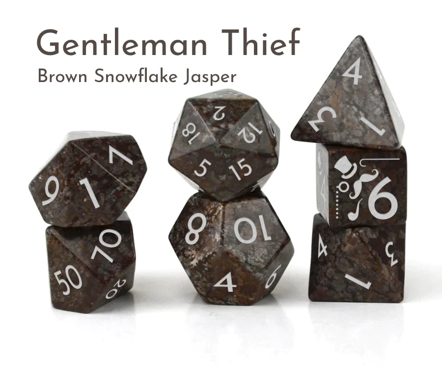 Gentleman Thief Brown snowflake Jasper RPG Dice Set - Level Up Dice