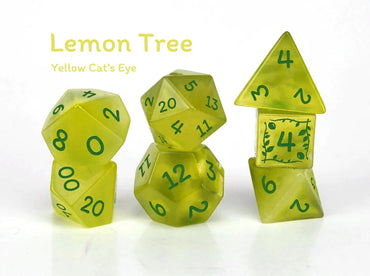 Lemon Tree Yellow Cats Eye RPG Dice Set - Level Up Dice