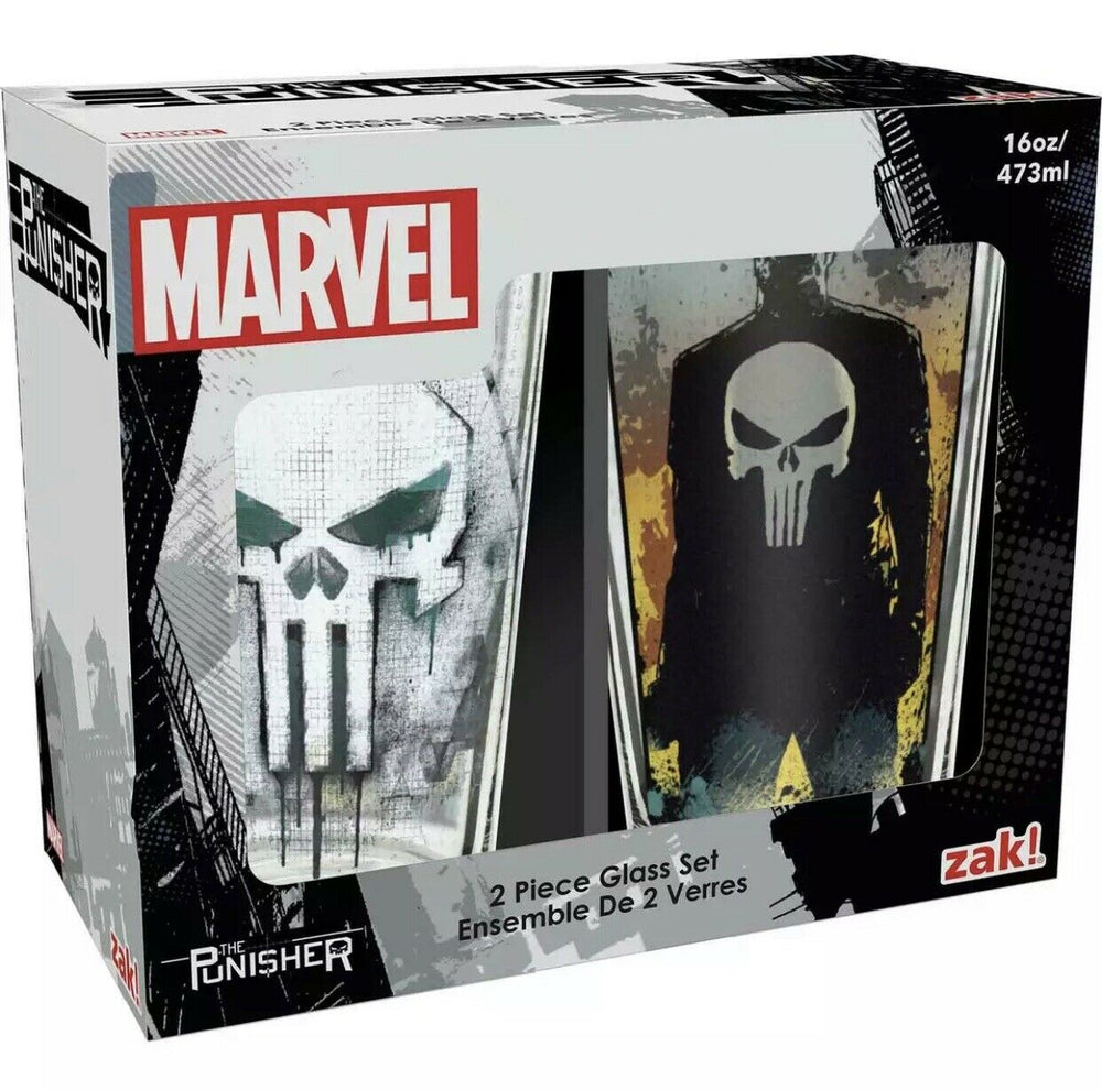 Marvel The Punisher Zak! 2 piece Glass Set 16 oz NEW