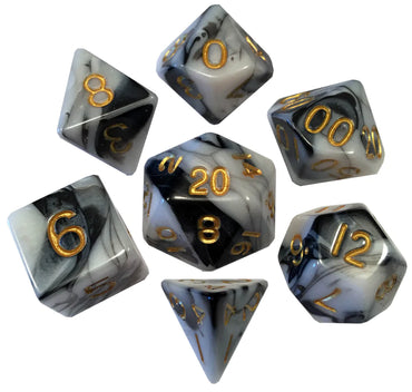 Mini Polyhedral Dice Set: Marble with gold numbers