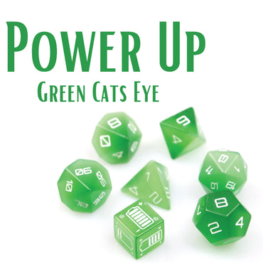 Power Up Green Cats Eye RPG Dice Set - Level Up Dice