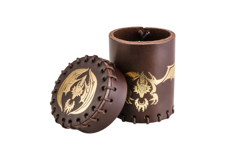 Q-Workshop Dragon Brown & Golden Flying Leather Dice Cup