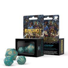 Q-Workshop RuneQuest Turquoise & Gold Expansion Dice (3)