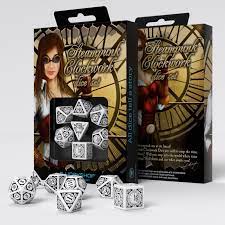 Q-Workshop Steampunk Clockwork White & black Dice Set (7)